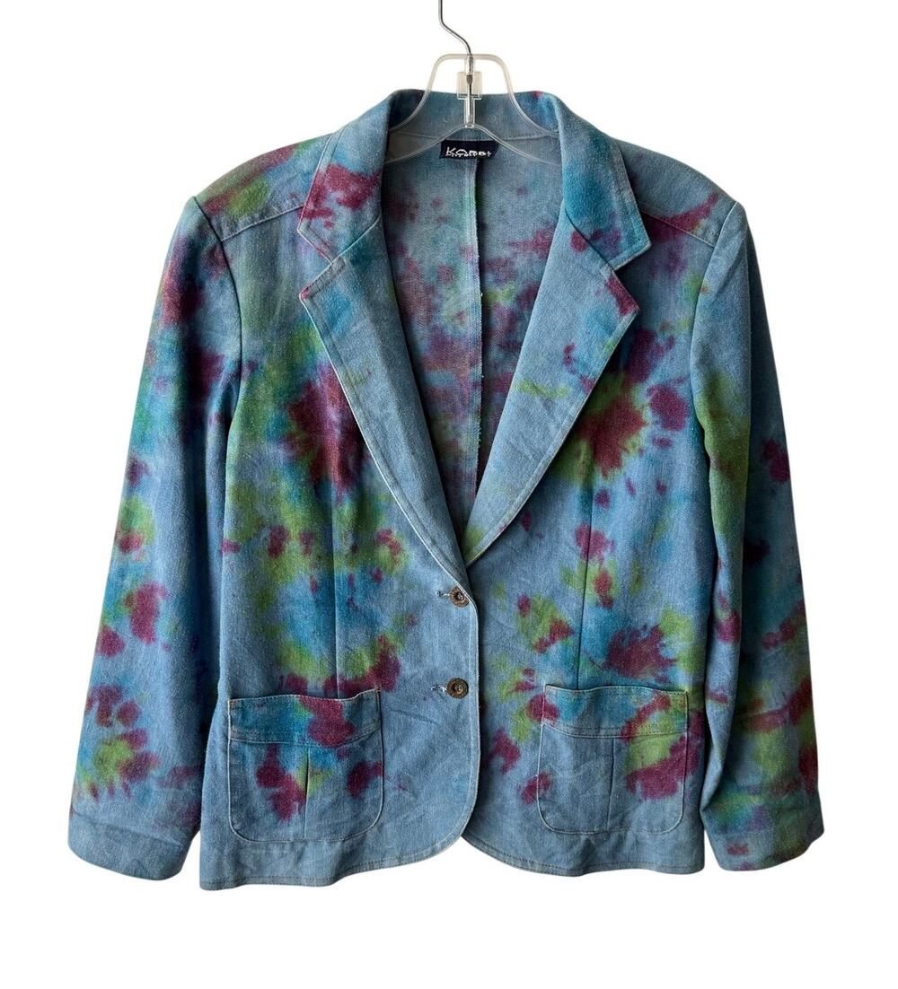 Vtg Tie-Dye Denim Jean Jacket Retro Groovy 60s Hippie Psychedelic Maximalist S